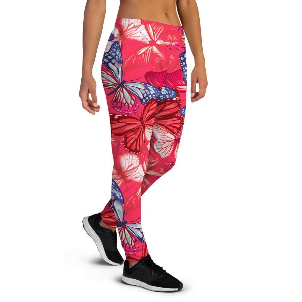 Red and Blue Butterfly Print Women's Joggers-grizzshop