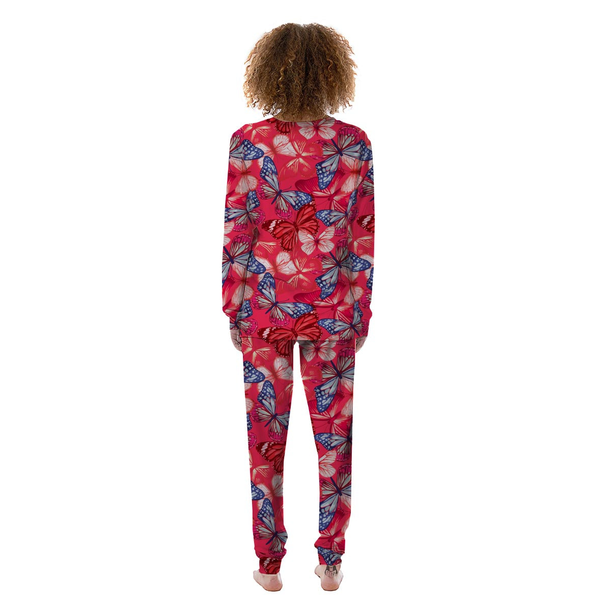 Red and Blue Butterfly Print Women's Pajamas-grizzshop