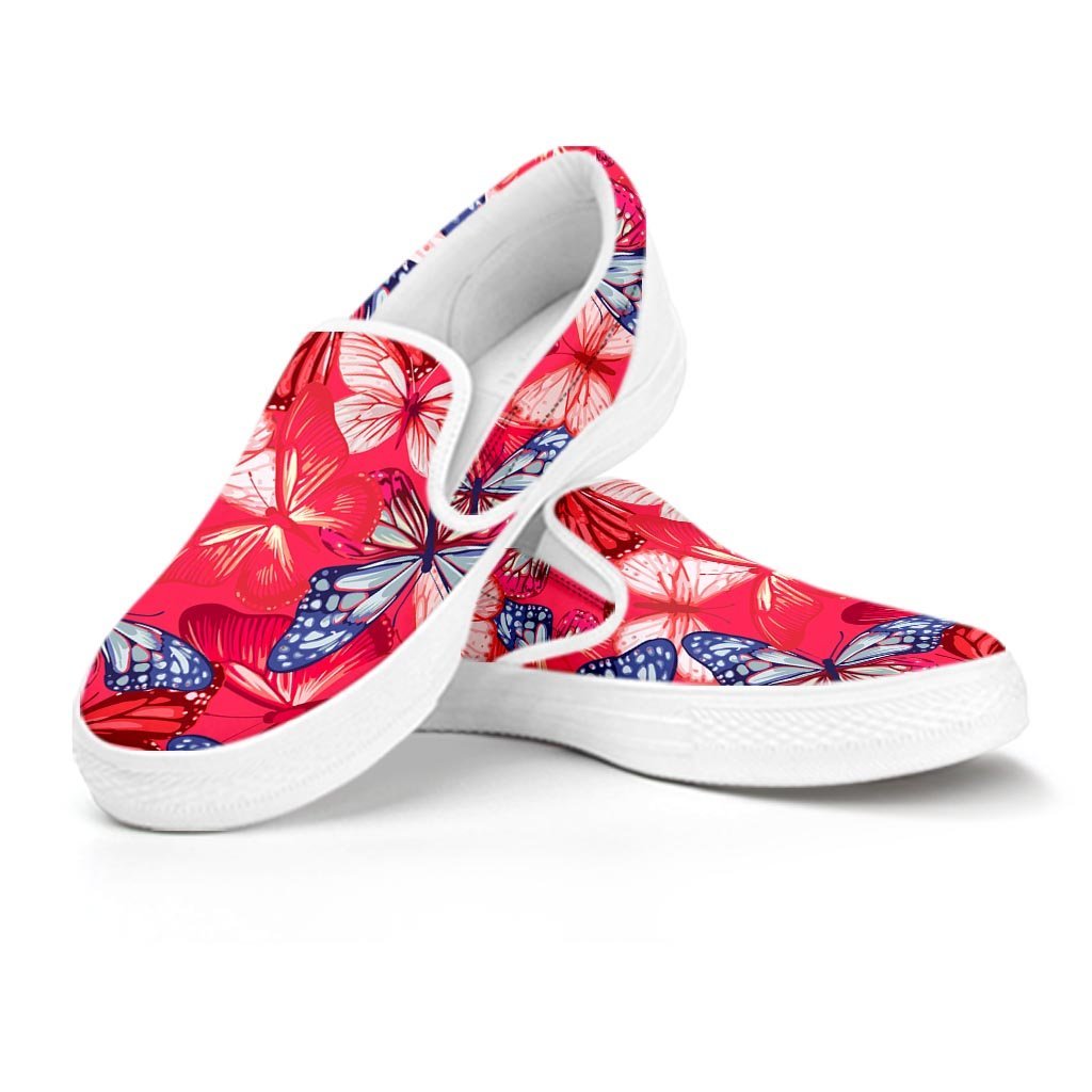 Red and Blue Butterfly Print Women's Slip On Sneakers-grizzshop