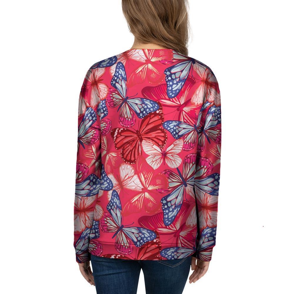 Red and Blue Butterfly Print Women's Sweatshirt-grizzshop