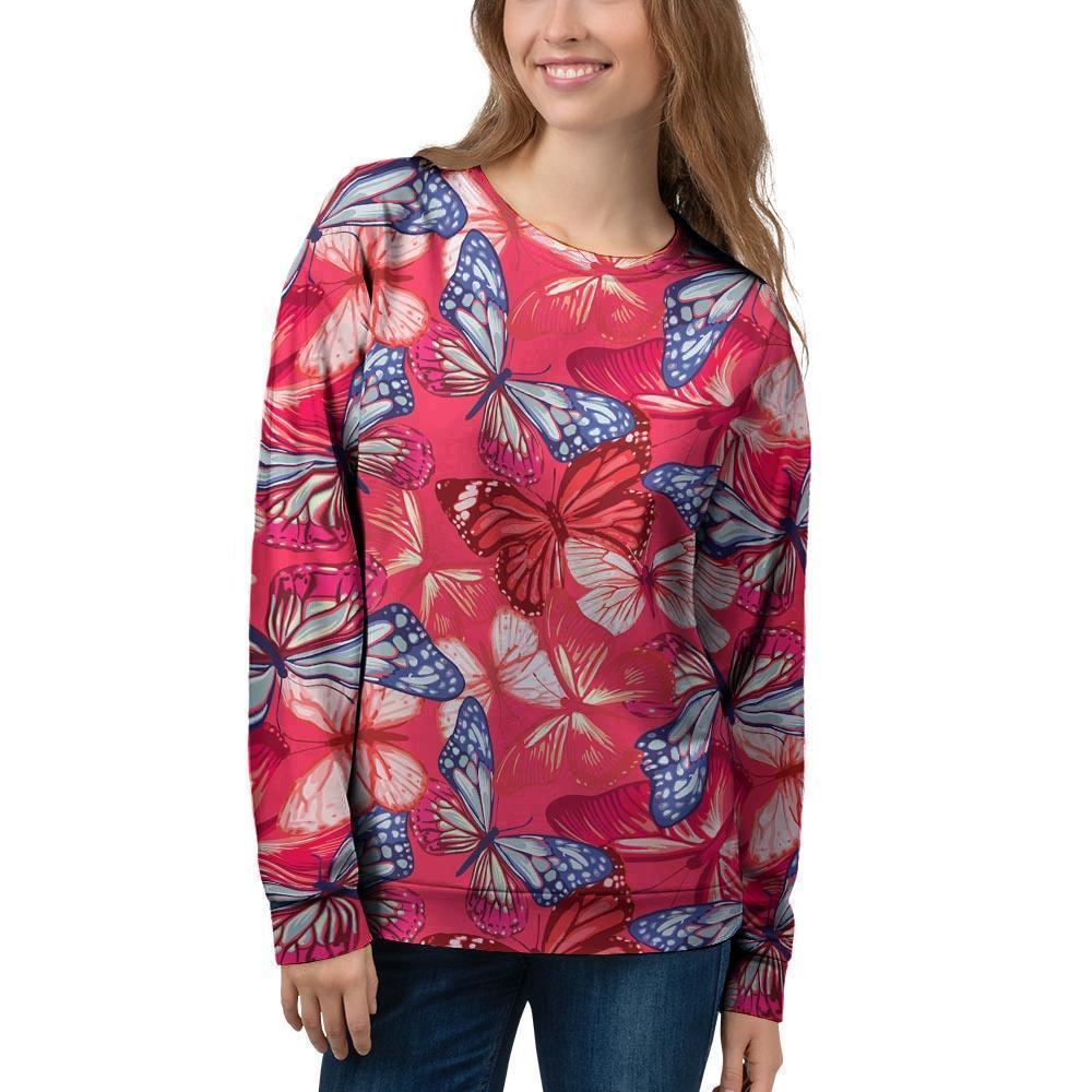 Red and Blue Butterfly Print Women's Sweatshirt-grizzshop