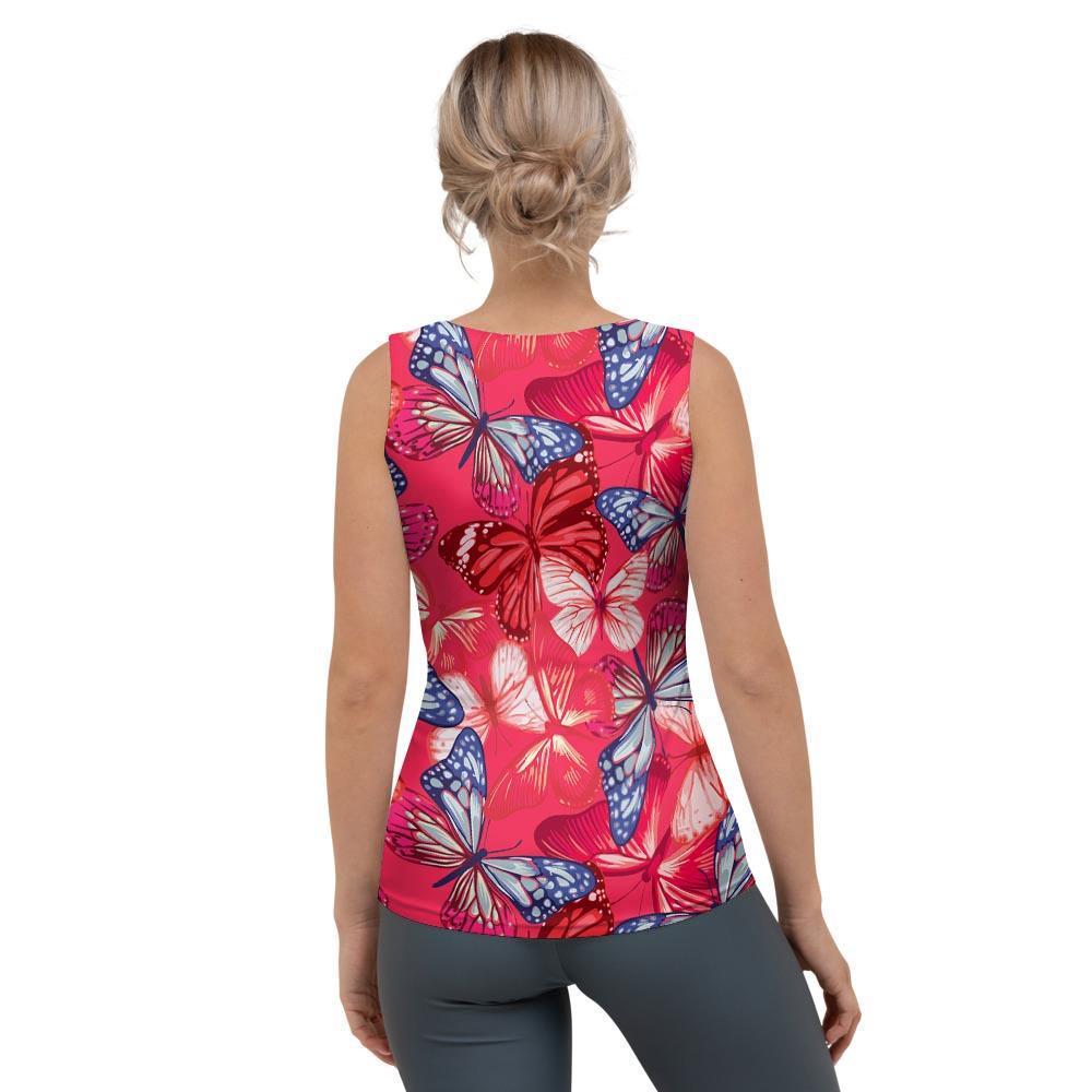 Red and Blue Butterfly Print Women's Tank Top-grizzshop