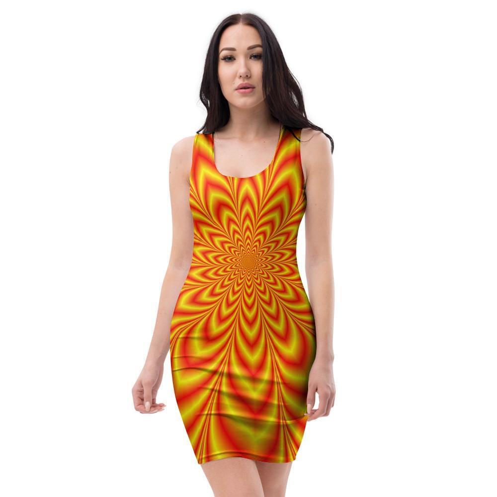 Red and Yellow Abstract Optical illusion Bodycon Dress-grizzshop