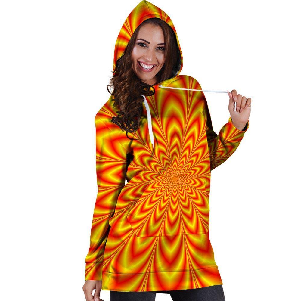 Red and Yellow Abstract Optical illusion Hoodie Dress-grizzshop