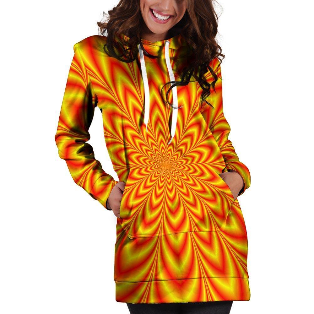 Red and Yellow Abstract Optical illusion Hoodie Dress-grizzshop