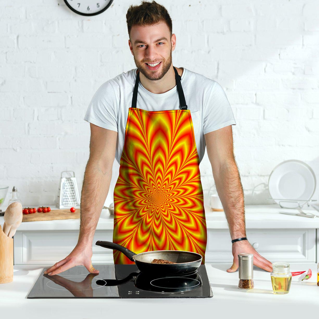 Red and Yellow Abstract Optical illusion Men's Apron-grizzshop