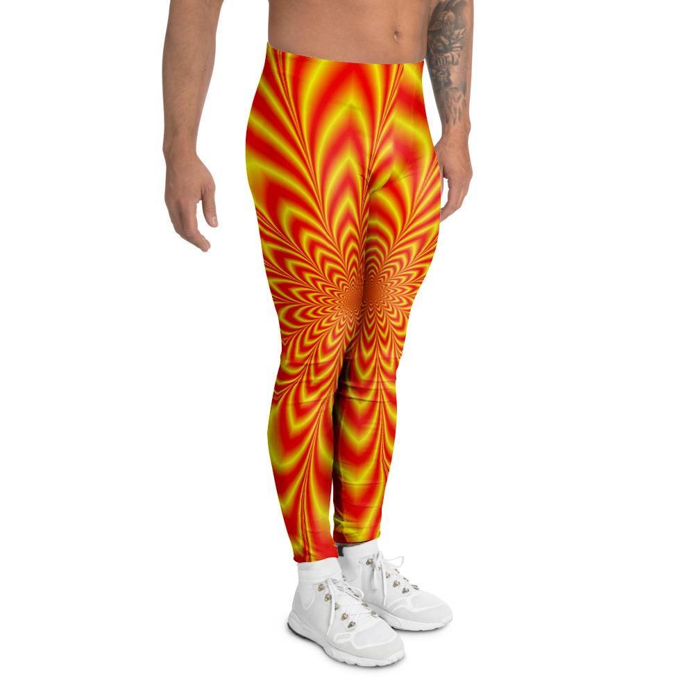 Red and Yellow Abstract Optical illusion Men's Leggings-grizzshop