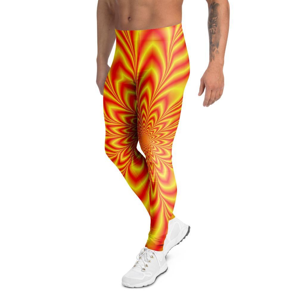 Red and Yellow Abstract Optical illusion Men's Leggings-grizzshop