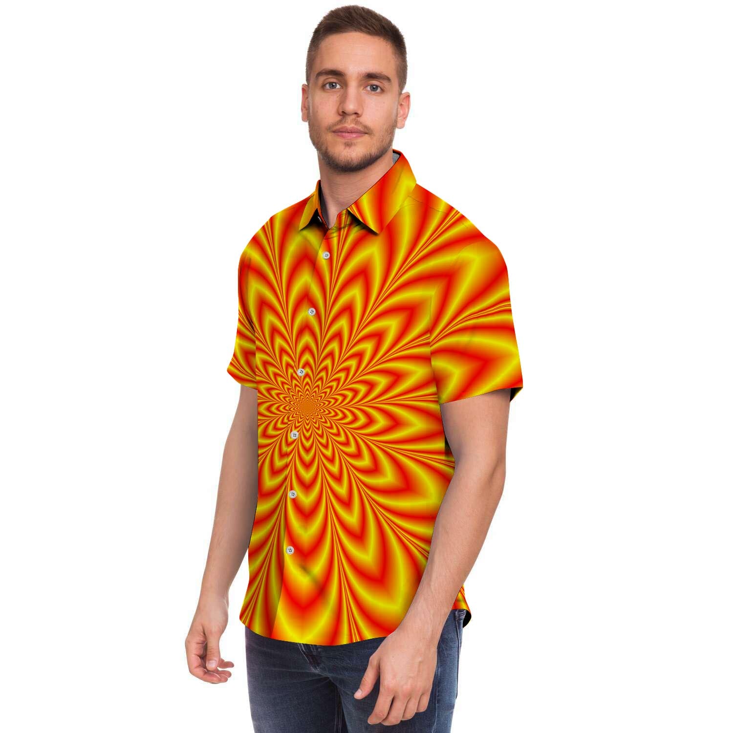 Red and Yellow Abstract Optical illusion Men's Short Sleeve Shirt-grizzshop