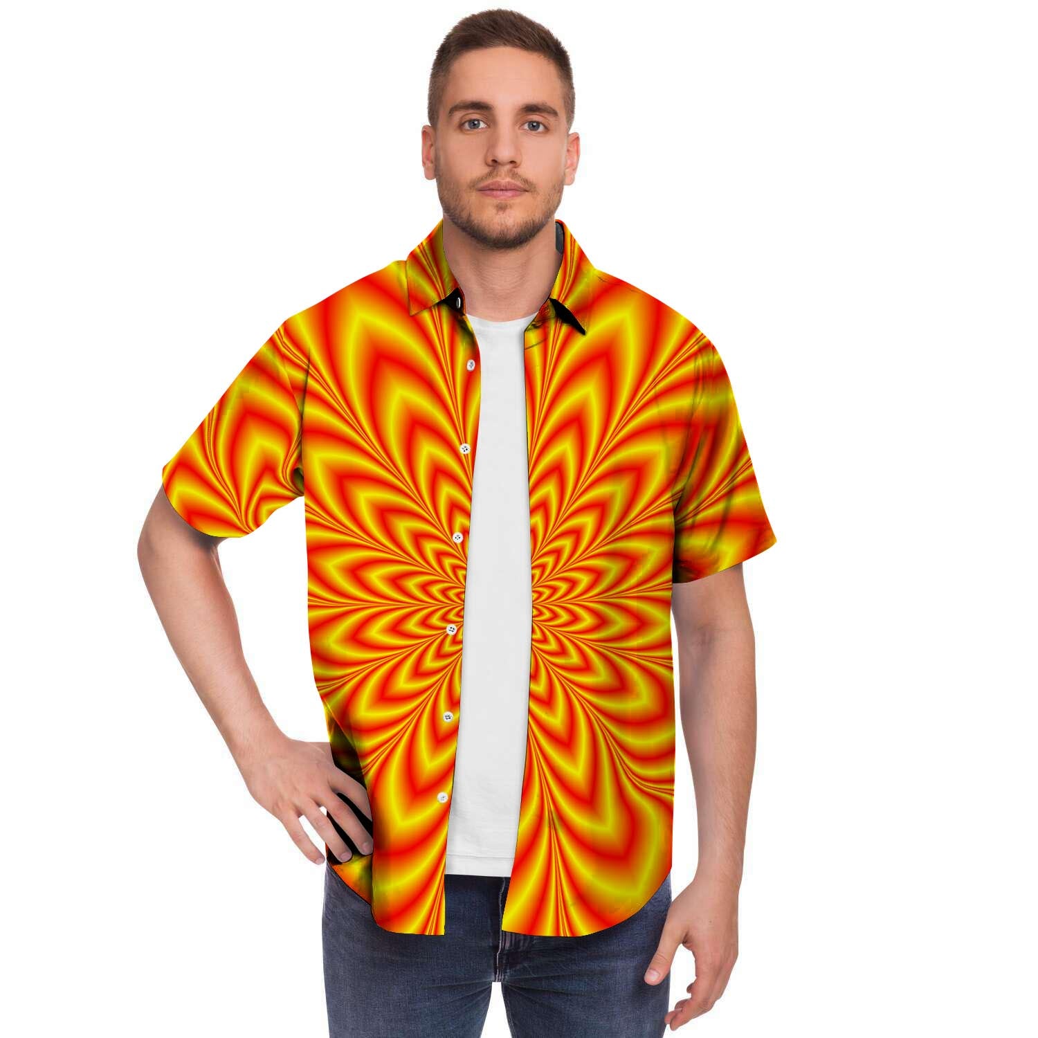 Red and Yellow Abstract Optical illusion Men's Short Sleeve Shirt-grizzshop
