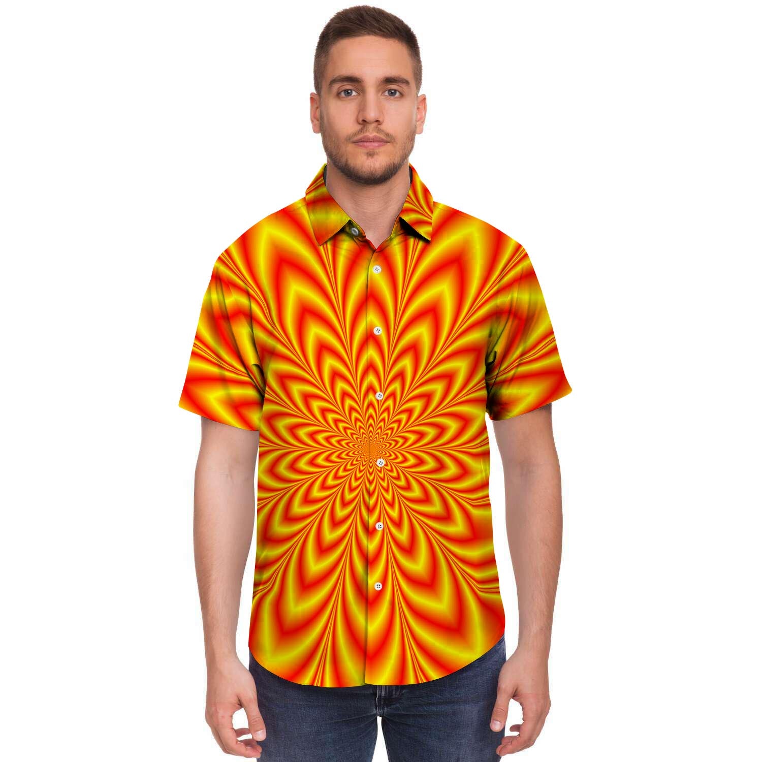Red and Yellow Abstract Optical illusion Men's Short Sleeve Shirt-grizzshop