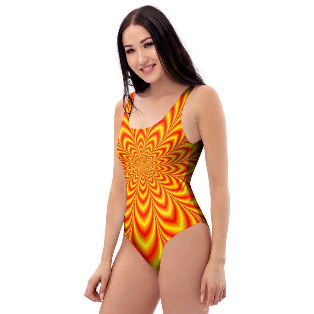 Red and Yellow Abstract Optical illusion One Piece Swimsuite-grizzshop