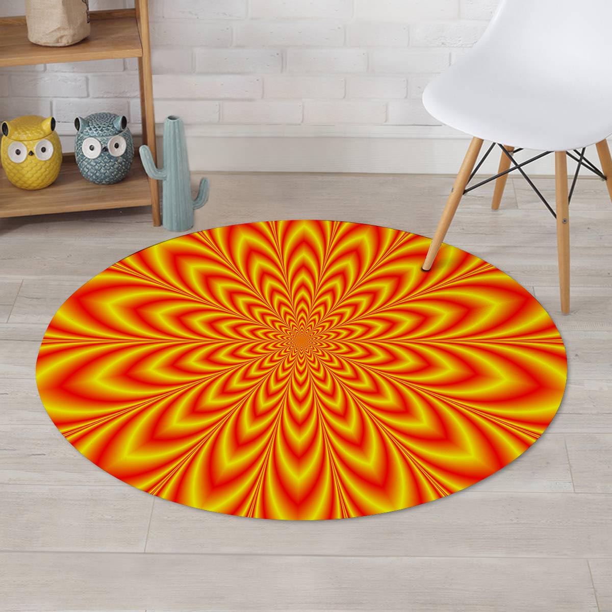 Red and Yellow Abstract Optical illusion Round Rug-grizzshop