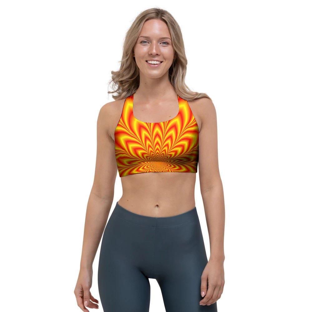 Red and Yellow Abstract Optical illusion Sports Bra-grizzshop