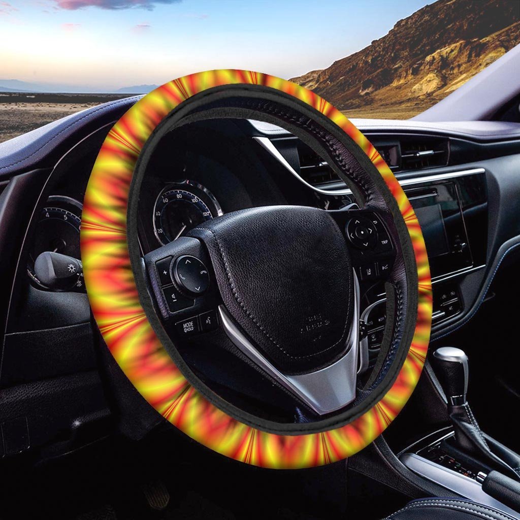 Red and Yellow Abstract Optical illusion Steering Wheel Cover-grizzshop