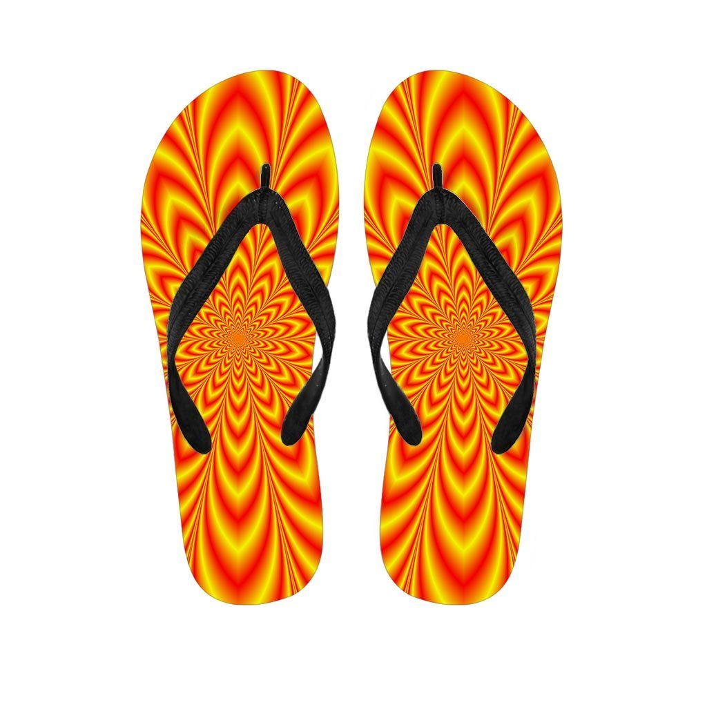 Red and Yellow Abstract Optical illusion Women's Flip Flops-grizzshop