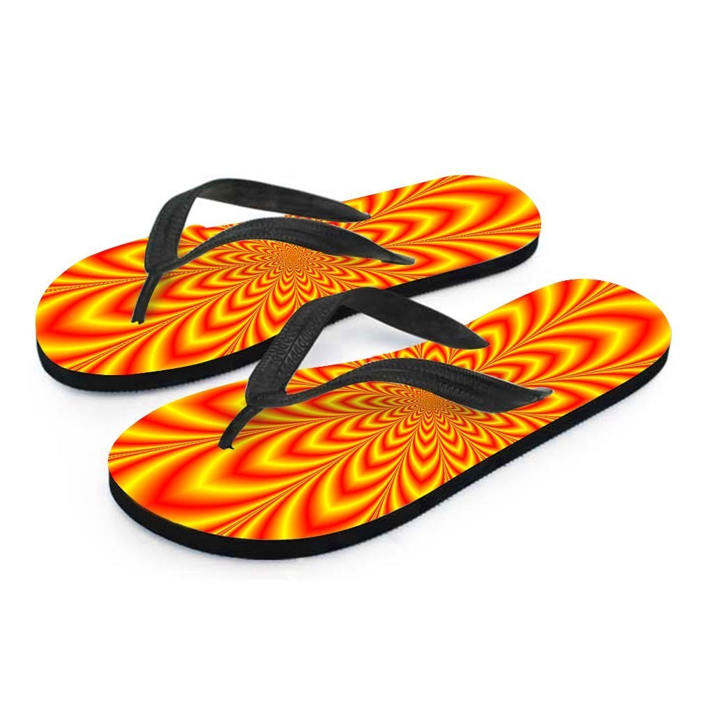 Red and Yellow Abstract Optical illusion Women's Flip Flops-grizzshop