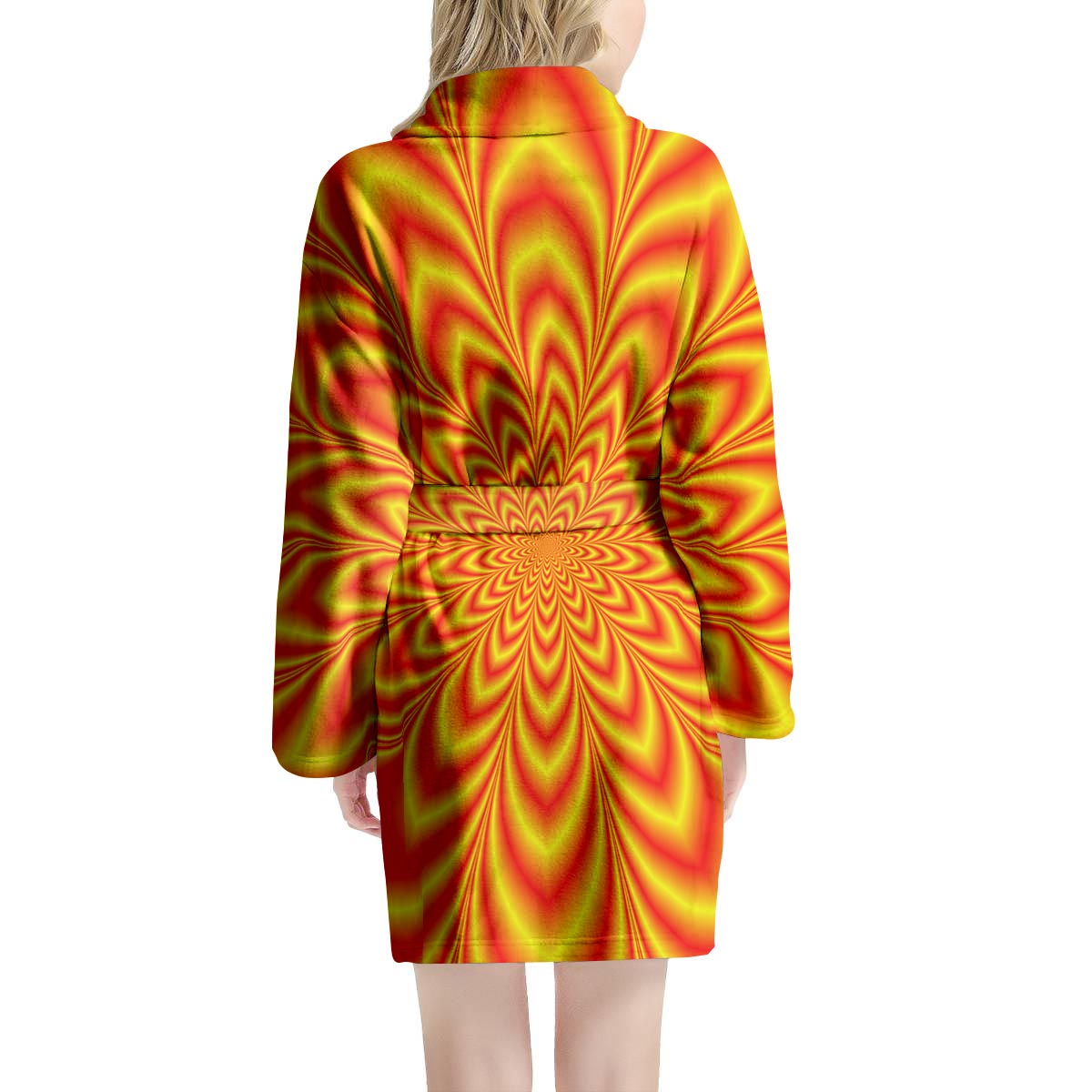 Red and Yellow Abstract Optical illusion Women's Robe-grizzshop