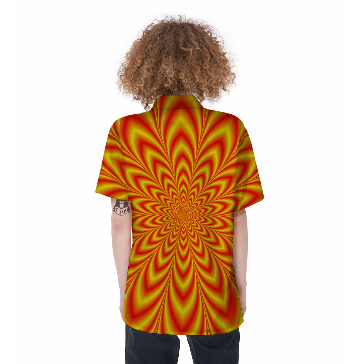 Red and Yellow Abstract Optical illusion Women's Short Sleeve Shirts-grizzshop