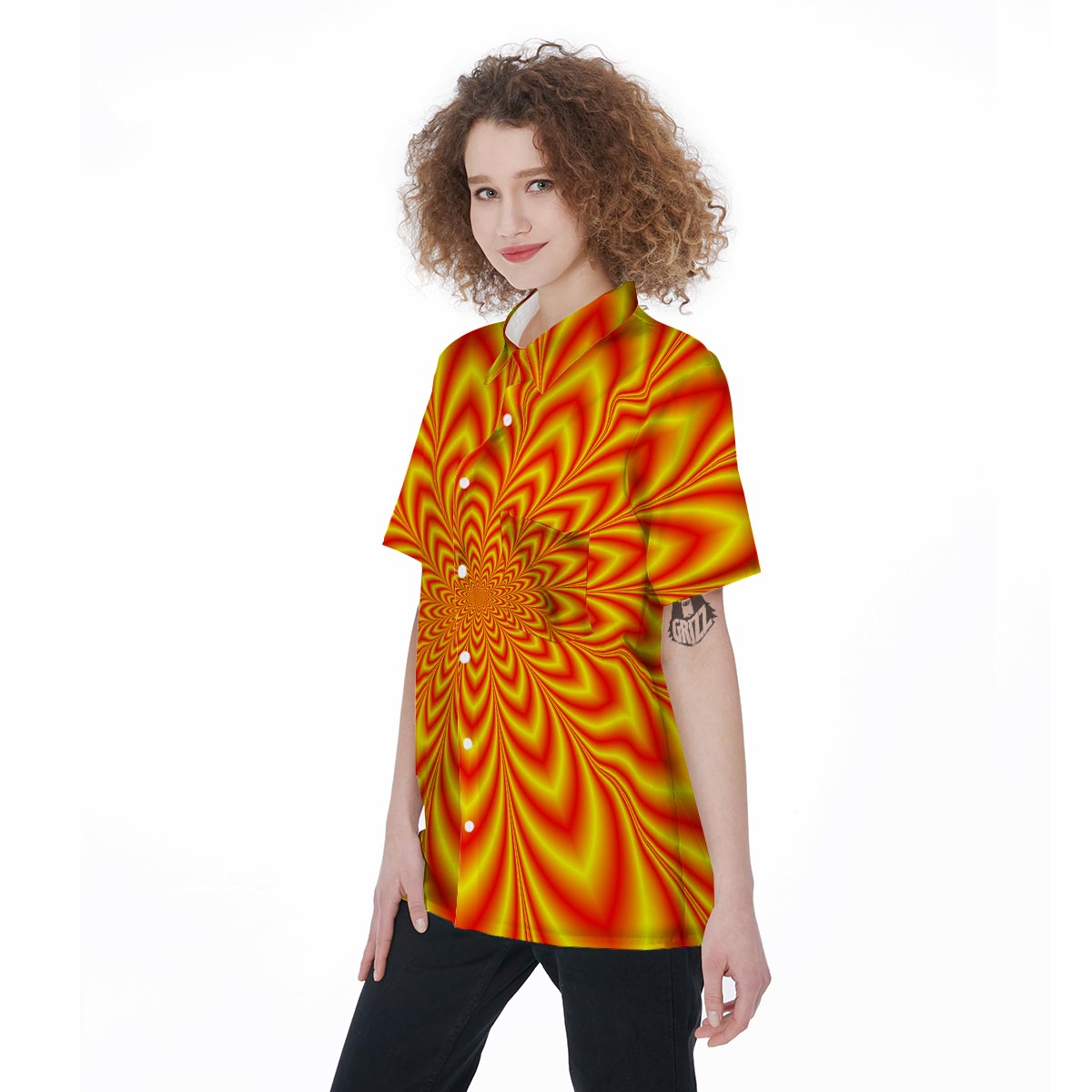 Red and Yellow Abstract Optical illusion Women's Short Sleeve Shirts-grizzshop