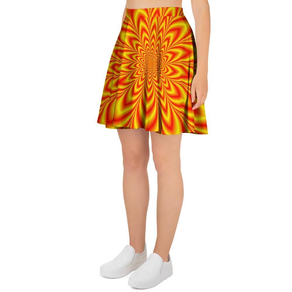 Red and Yellow Abstract Optical illusion Women's Skirt-grizzshop