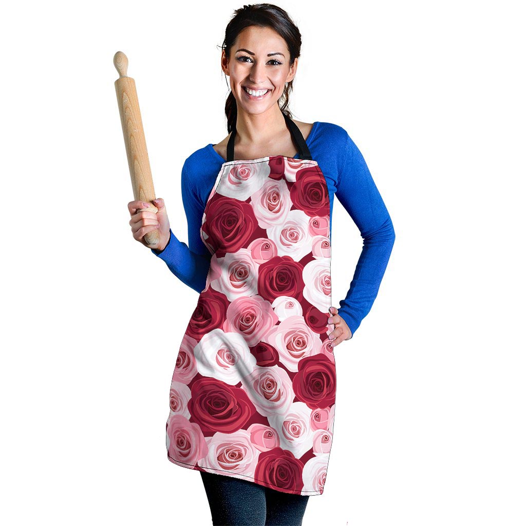 Red And Pink Rose Floral Women's Apron-grizzshop