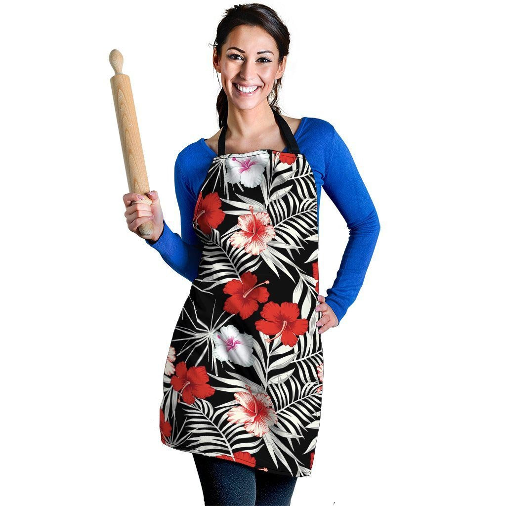 Red And White Hibiscus Flowers Hawaiian Print Women's Apron-grizzshop