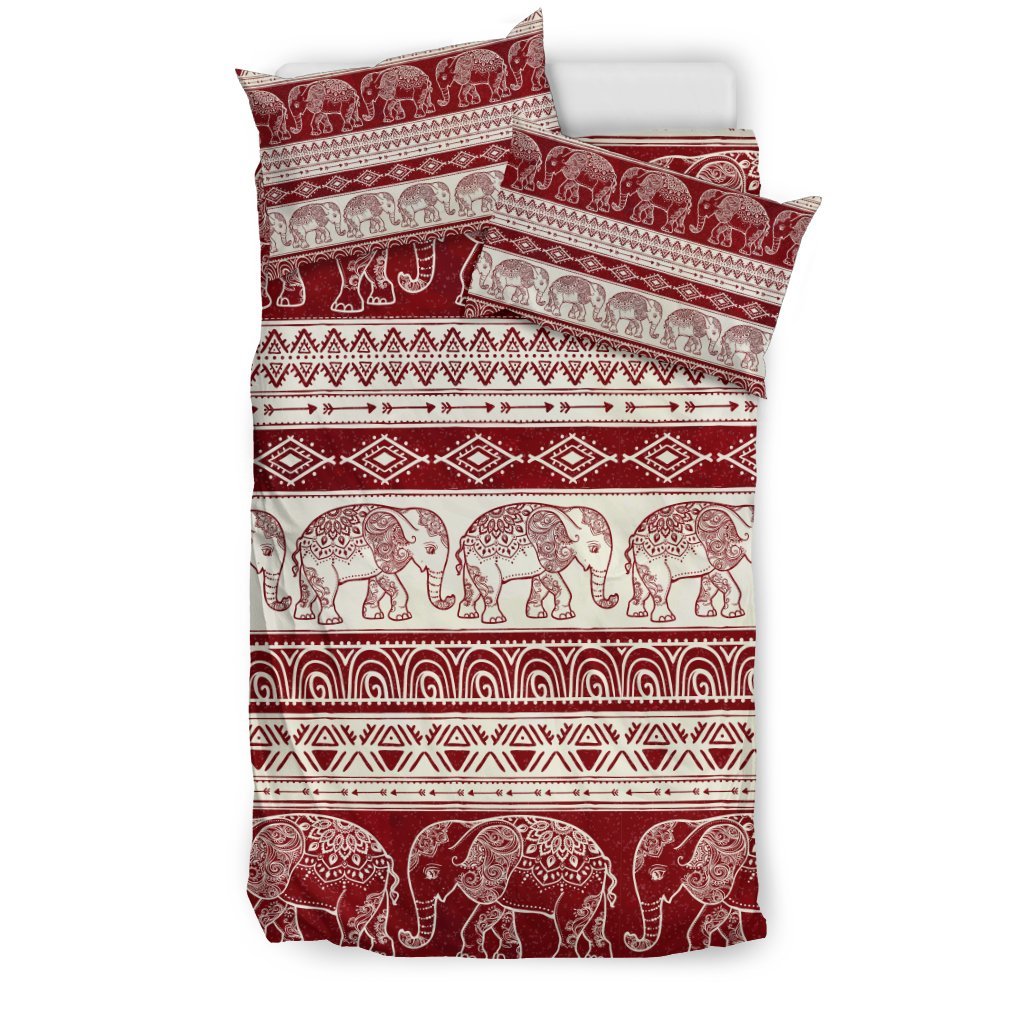 Red Aztec Elephant Pattern Print Duvet Cover Bedding Set-grizzshop