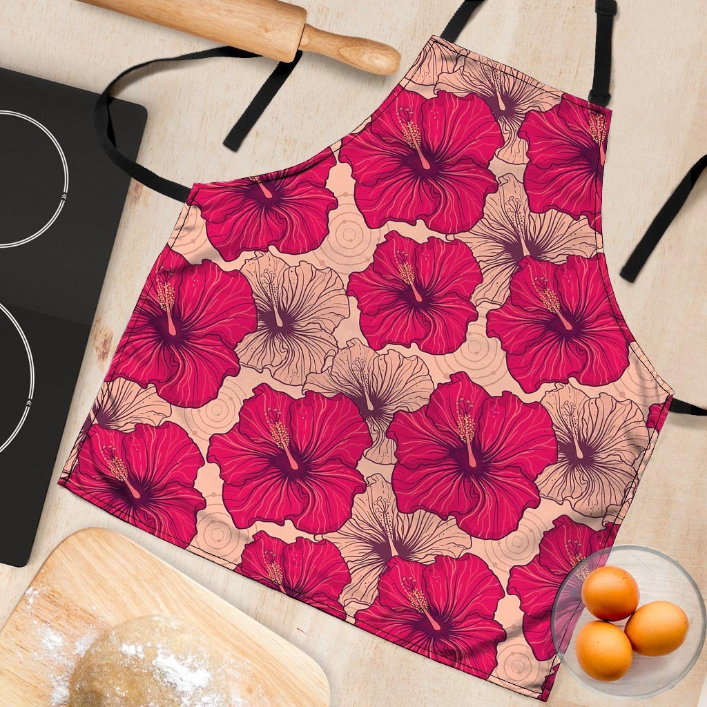 Red Hibiscus Flower Print Women's Apron-grizzshop