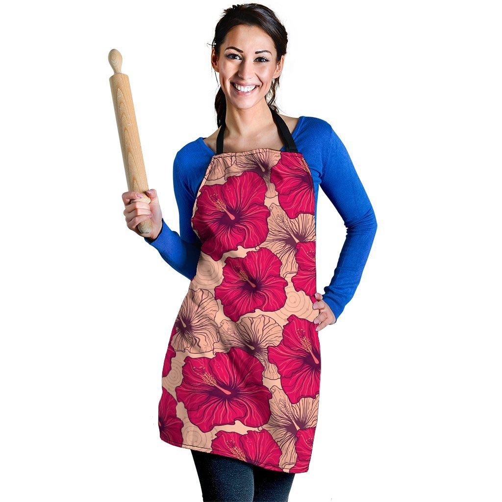 Red Hibiscus Flower Print Women's Apron-grizzshop