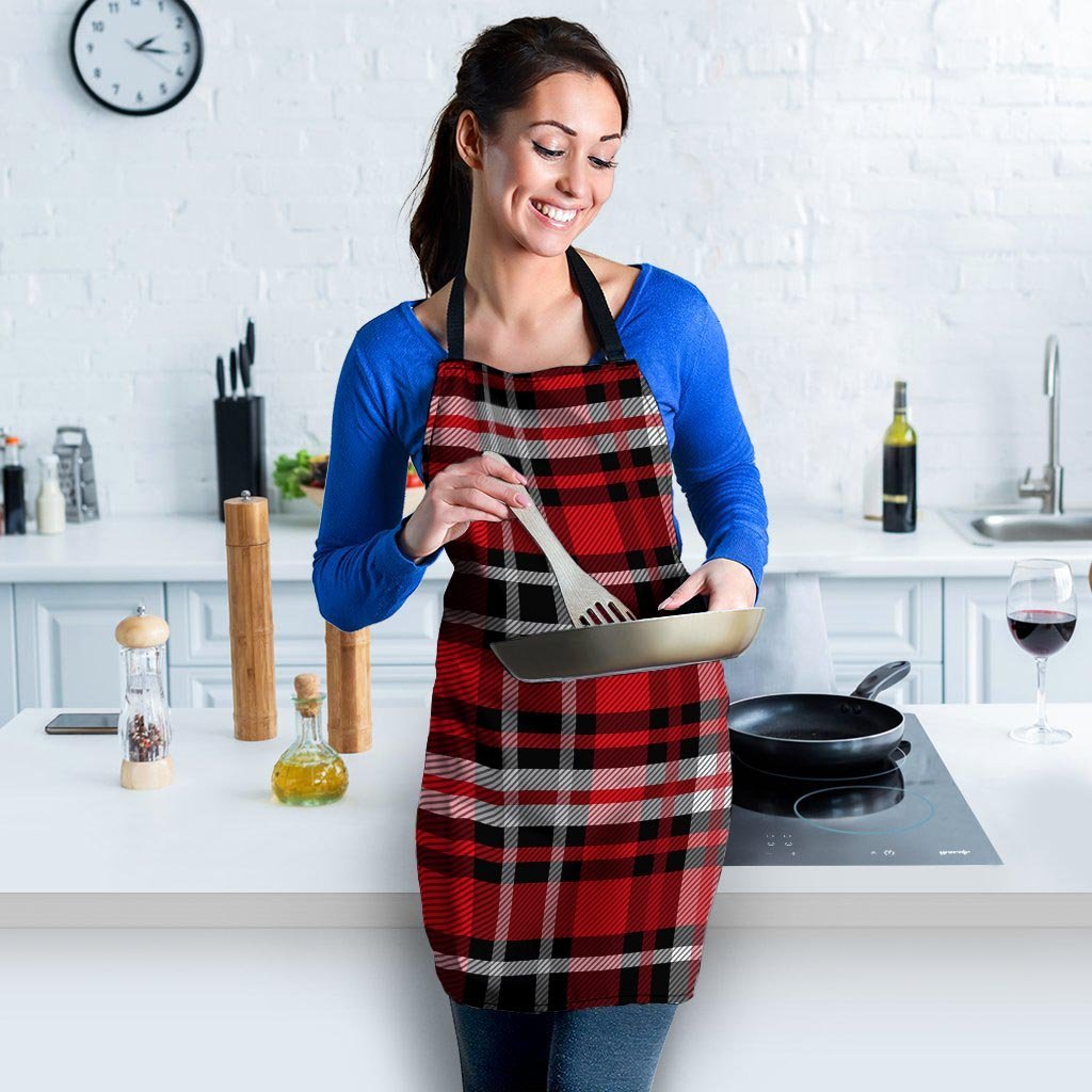Red Plaid Tartan Print Women's Apron-grizzshop