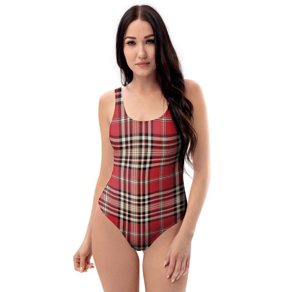 Red Plaid Tartan Scottish One Piece Swimsuite-grizzshop