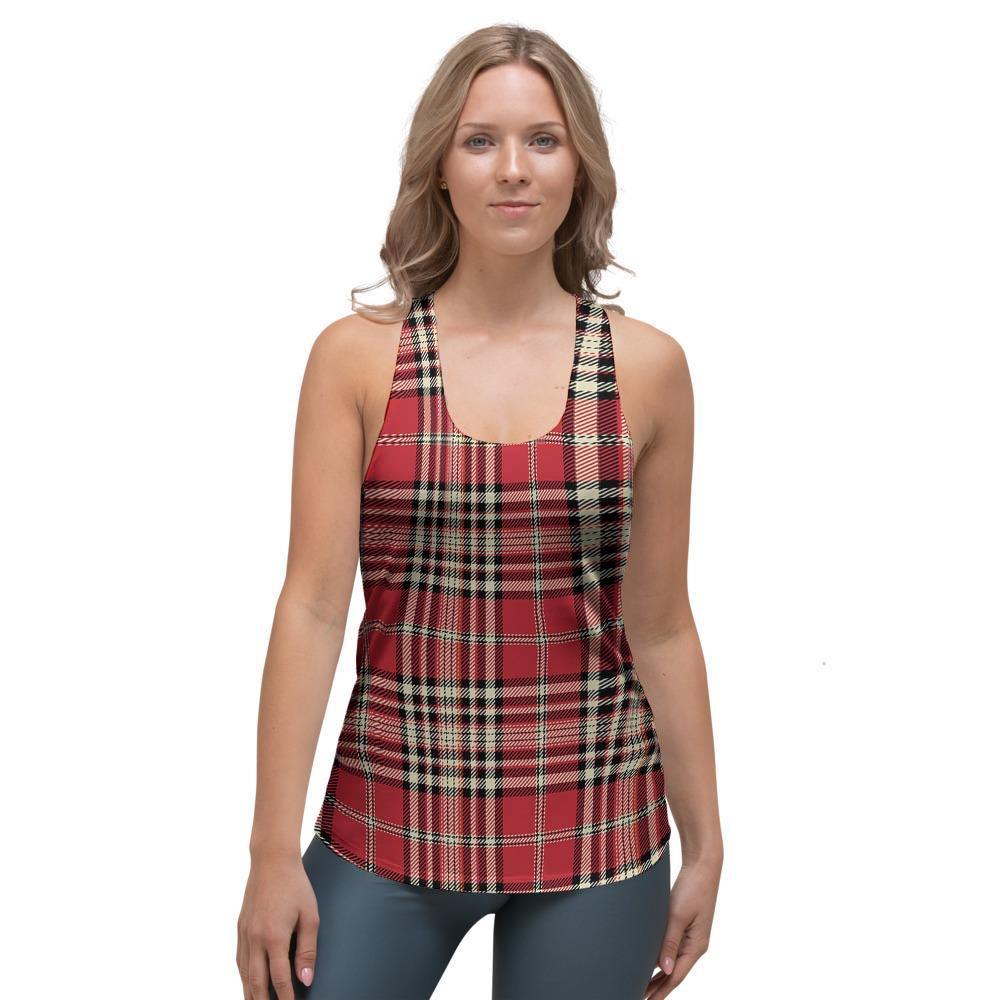 Red Plaid Tartan Scottish Women's Racerback Tank Top-grizzshop