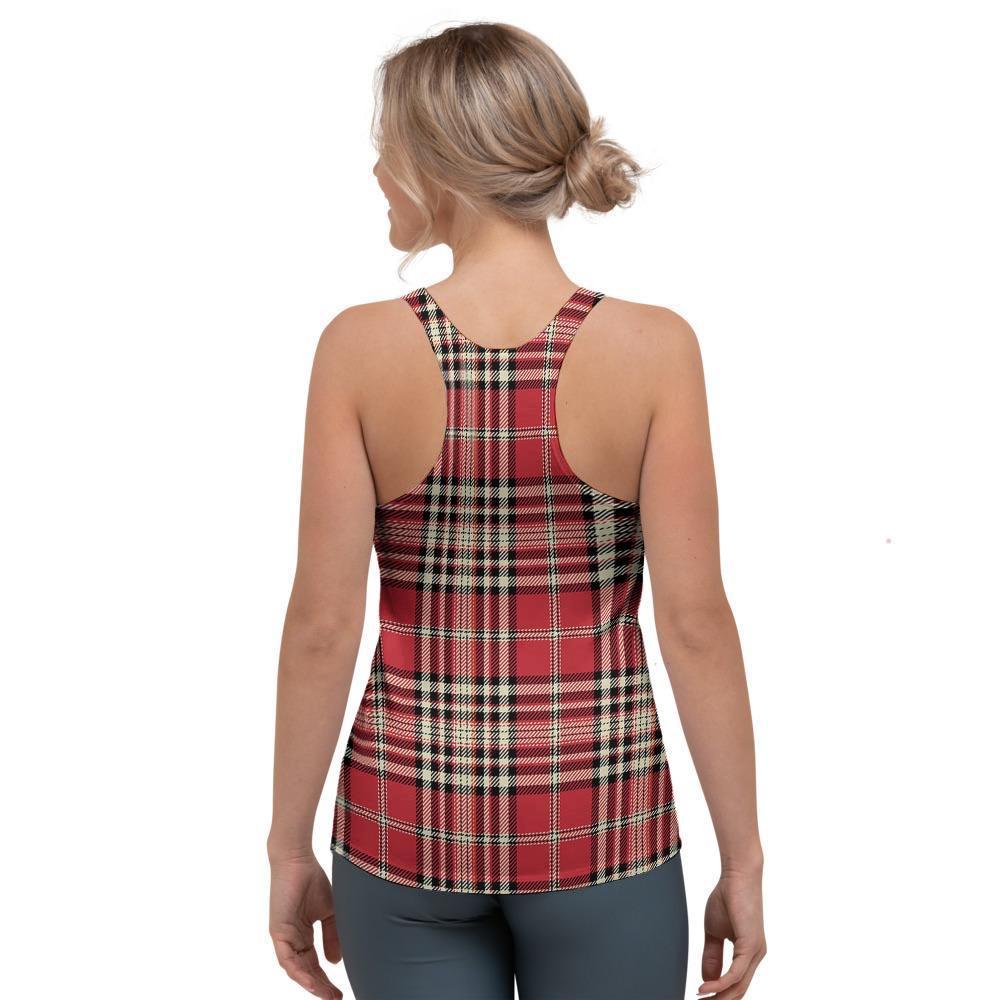 Red Plaid Tartan Scottish Women's Racerback Tank Top-grizzshop