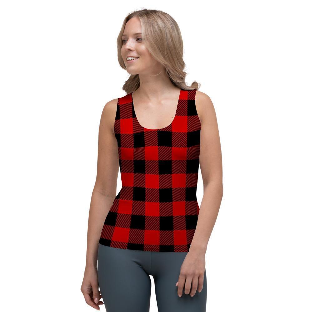 Red Plaid Women's Tank Top-grizzshop