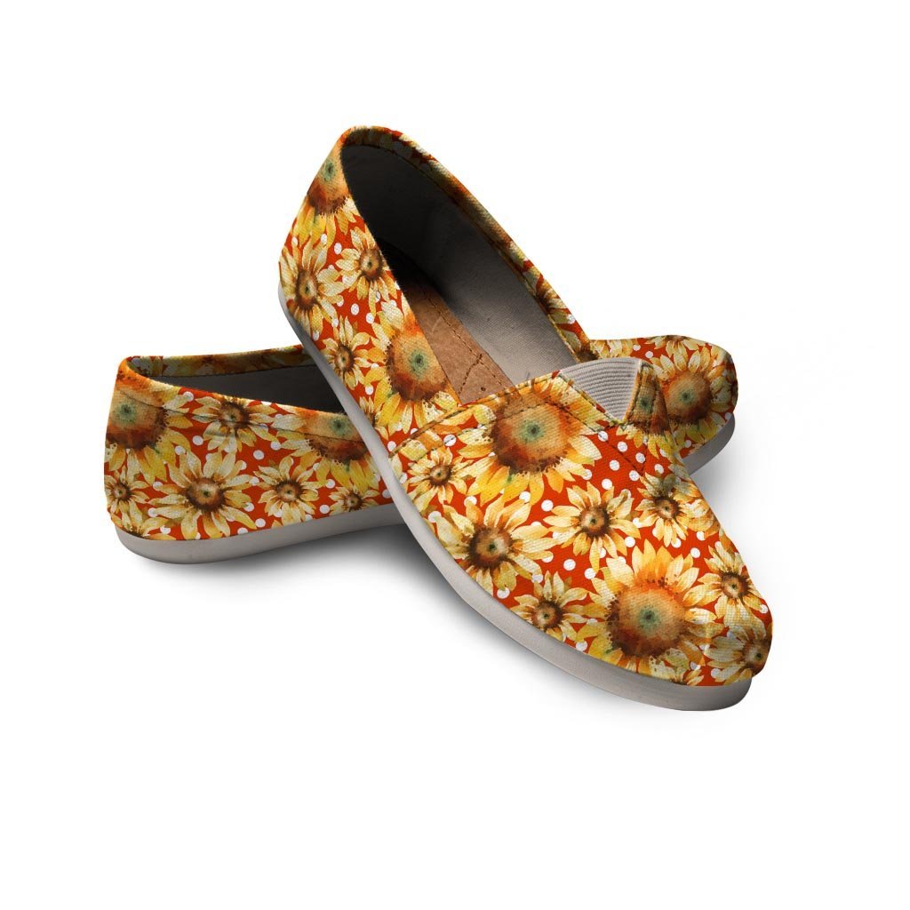 Red Polka Dot Sunflower Canvas Shoes-grizzshop
