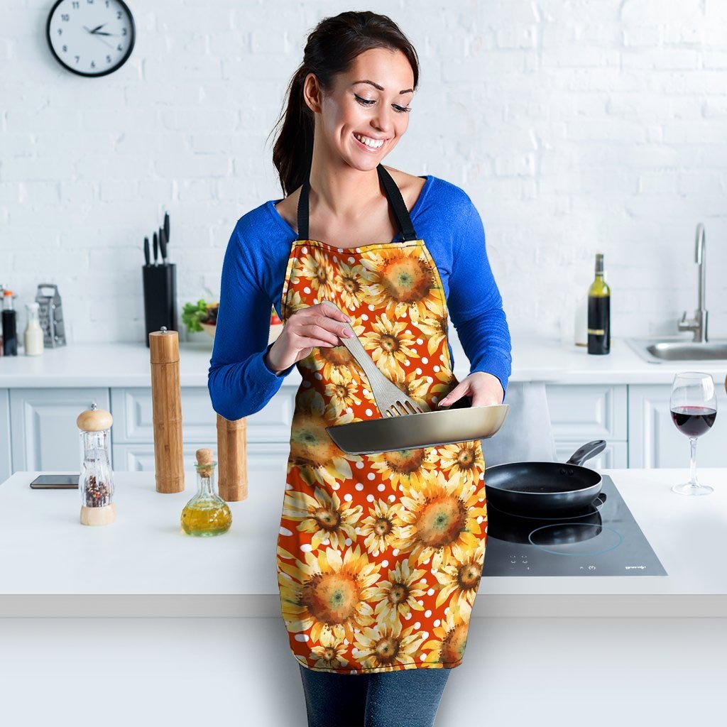 Red Polka Dot Sunflower Women's Apron-grizzshop