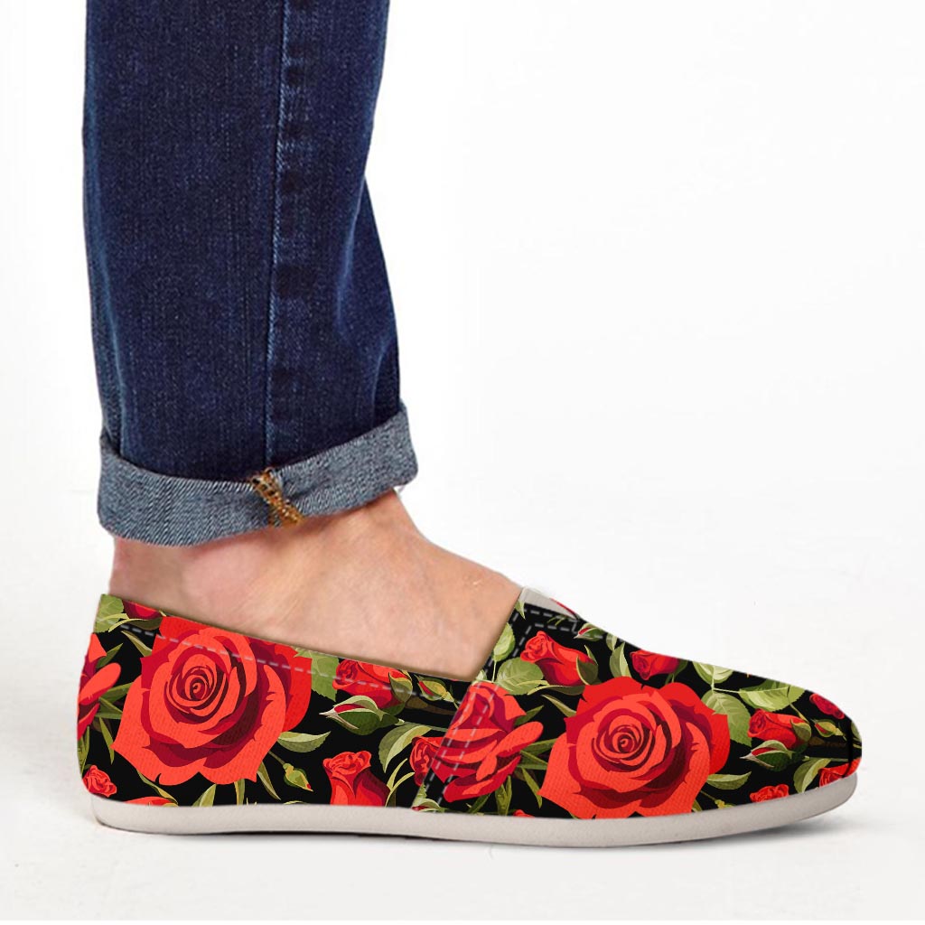 Red Rose Floral Canvas Shoes-grizzshop