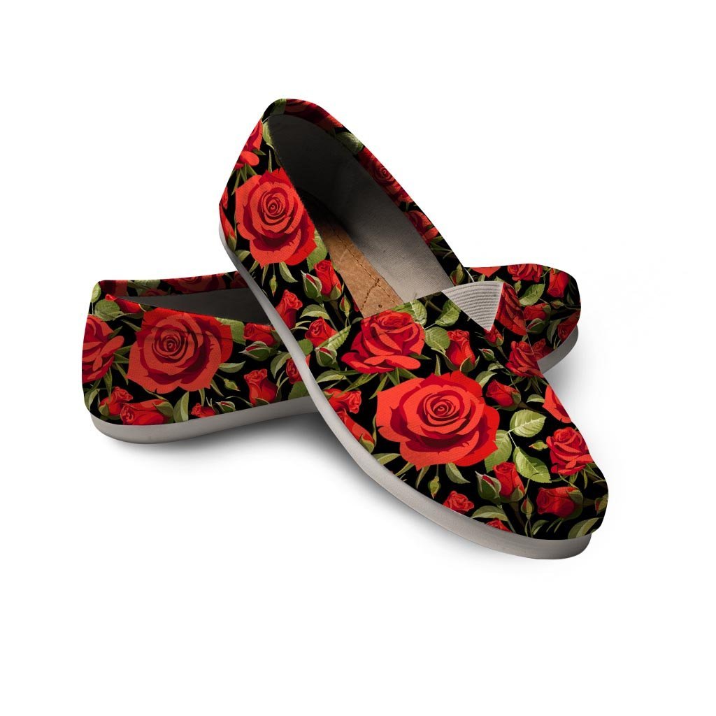 Red Rose Floral Canvas Shoes-grizzshop