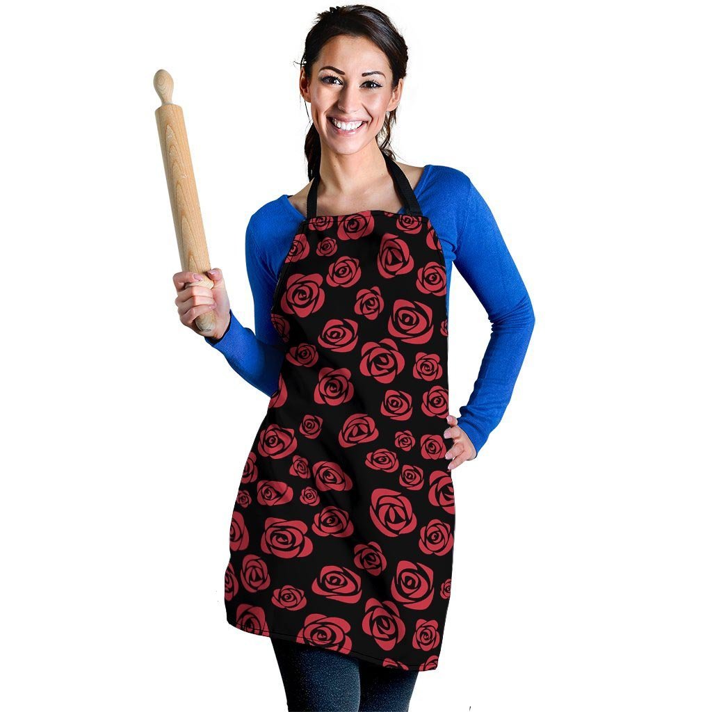 Red Rose Floral Doodle Women's Apron-grizzshop