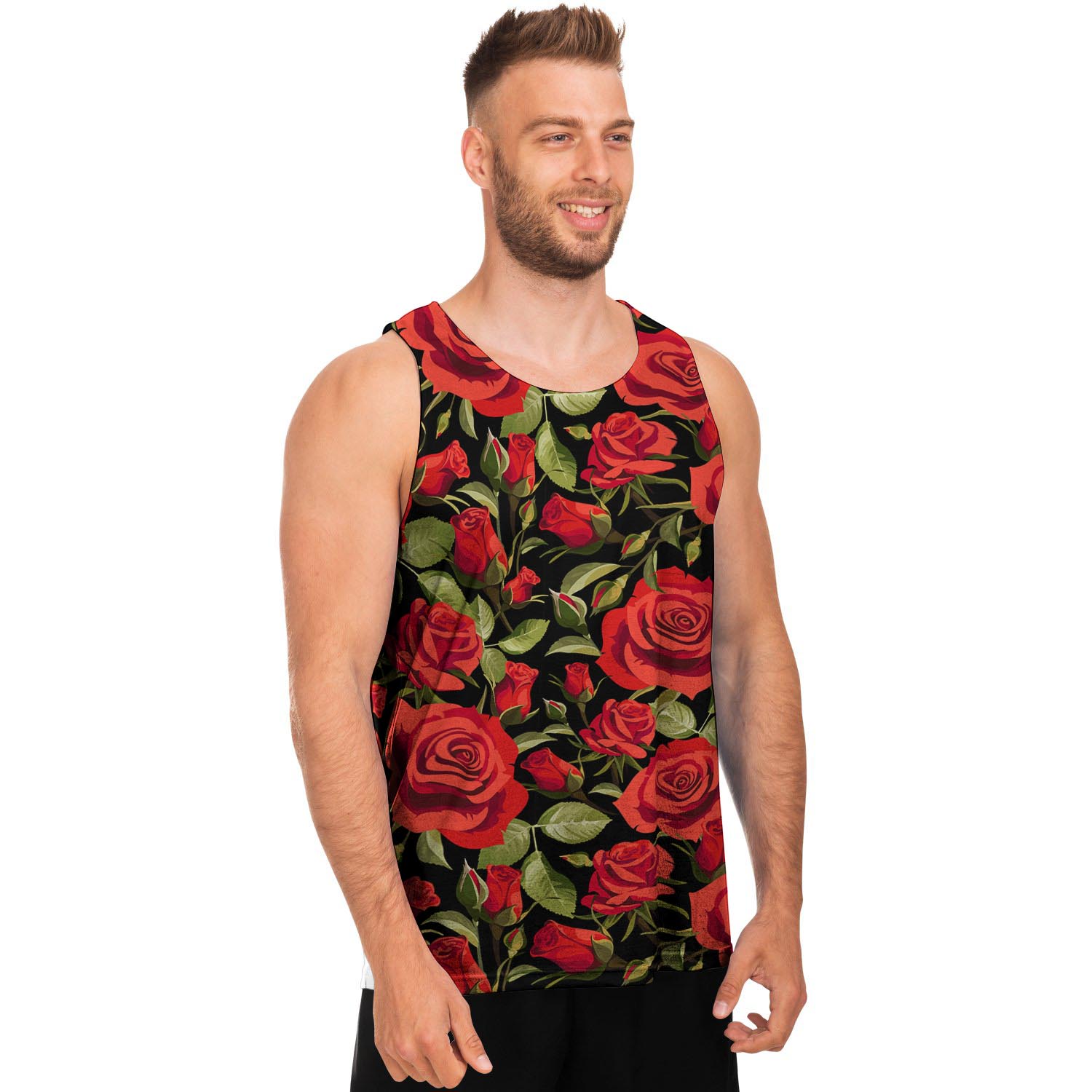 Red Rose Floral Men's Tank Tops-grizzshop