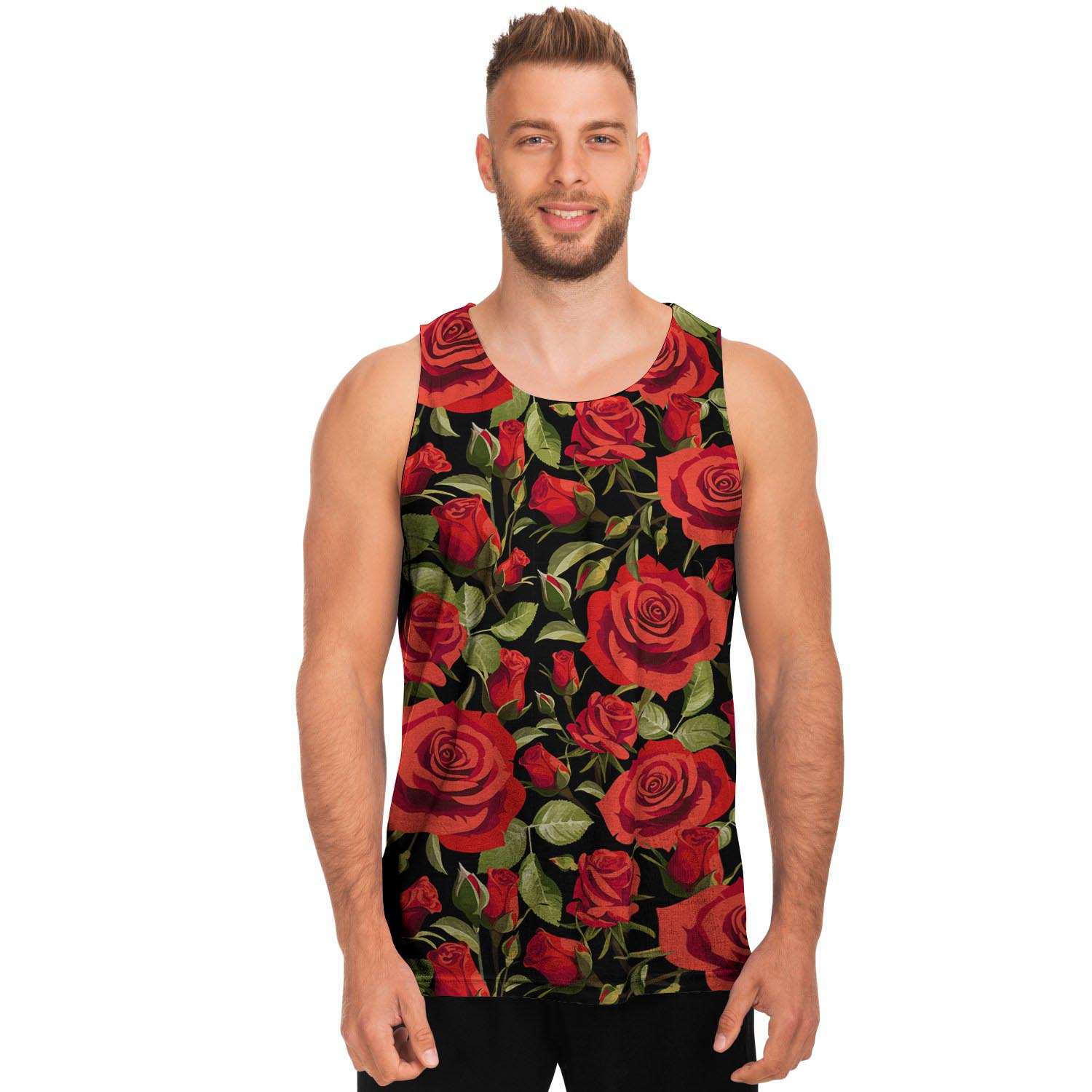 Red Rose Floral Men's Tank Tops-grizzshop