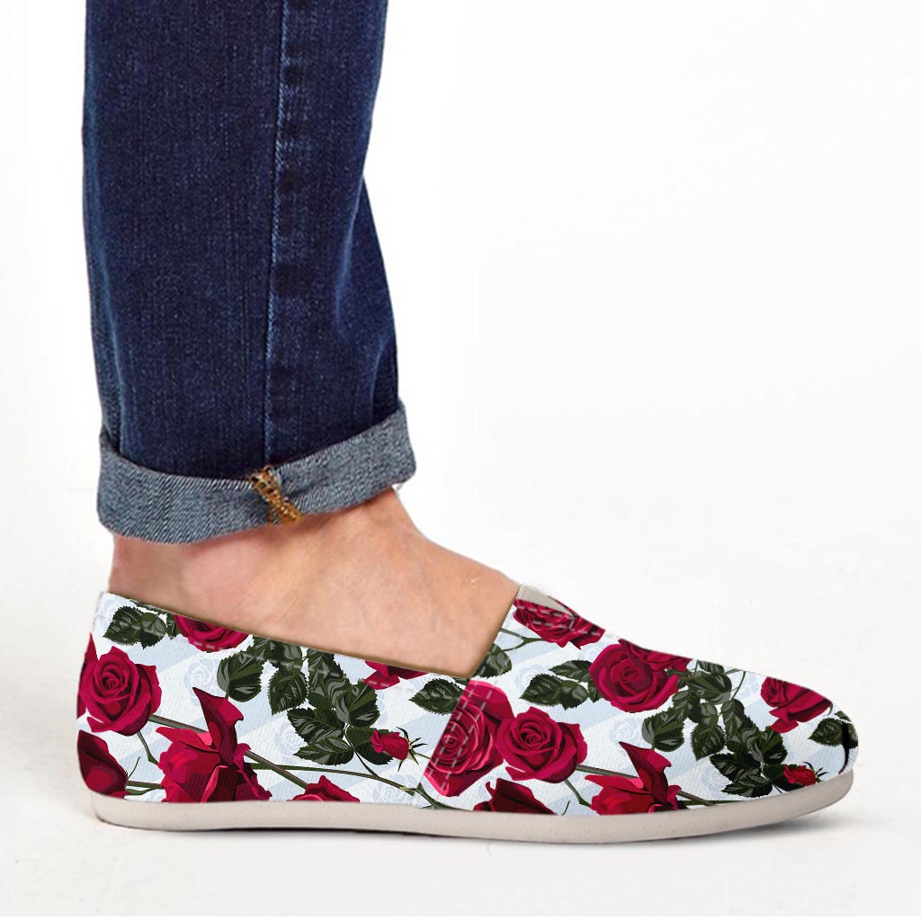 Red Rose Flower Print Canvas Shoes-grizzshop