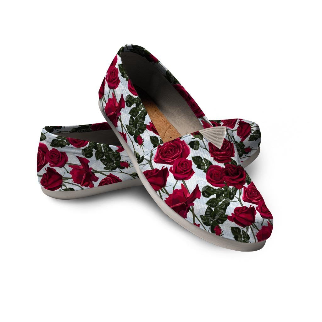 Red Rose Flower Print Canvas Shoes-grizzshop