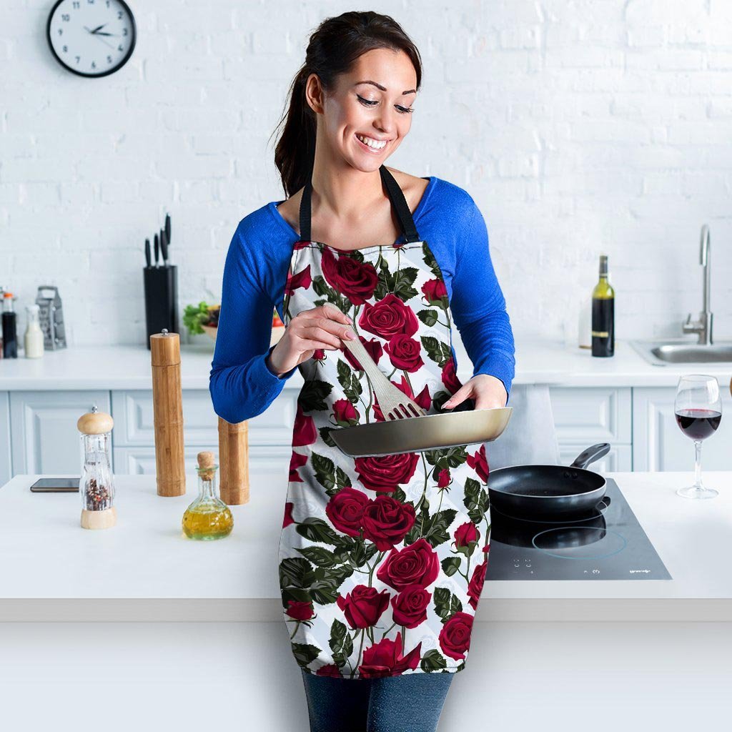 Red Rose Flower Print Women's Apron-grizzshop