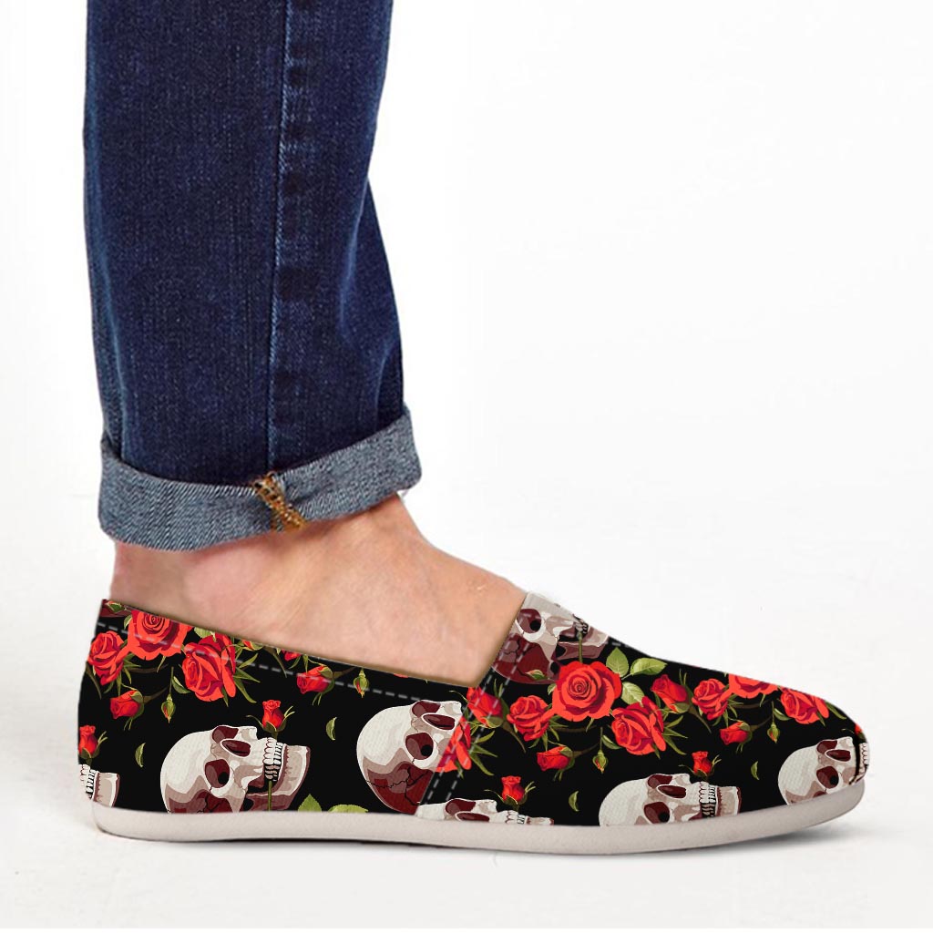 Red Rose Skull Canvas Shoes-grizzshop