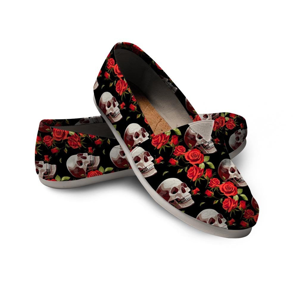 Red Rose Skull Canvas Shoes-grizzshop
