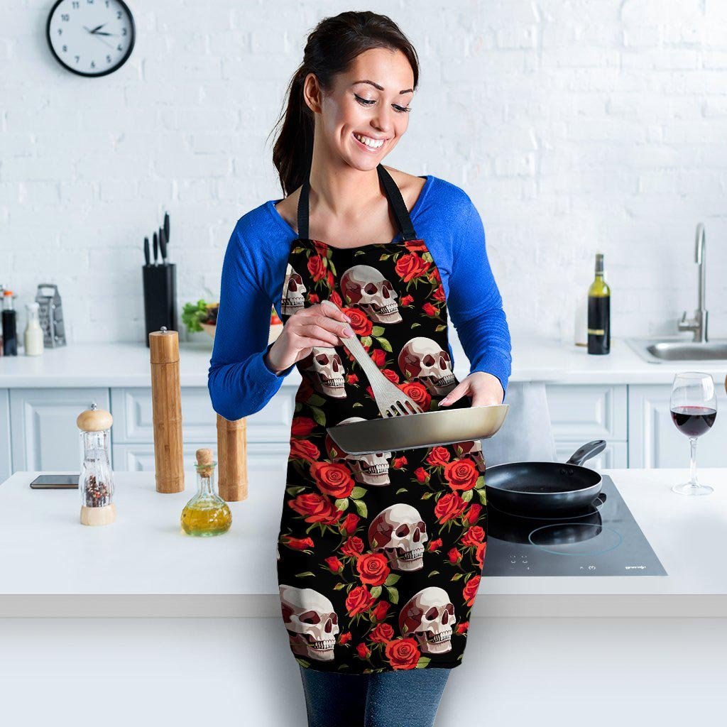 Red Rose Skull Women's Apron-grizzshop