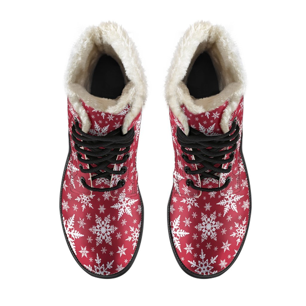 Red Snowflake Pattern Print Comfy Winter Boots-grizzshop
