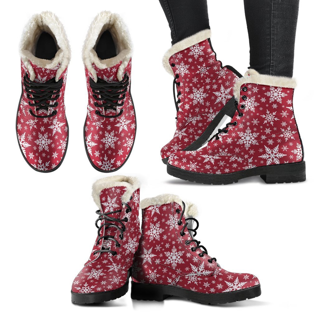 Red Snowflake Pattern Print Comfy Winter Boots-grizzshop